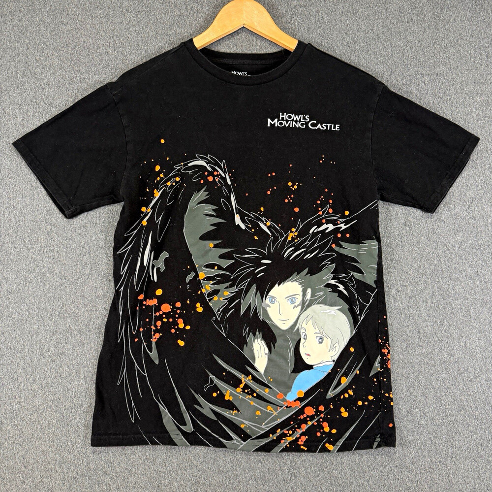 Howls Moving Castle Studio Ghibli Anime Large T-Shirt Black Calcifer Graphic Tee